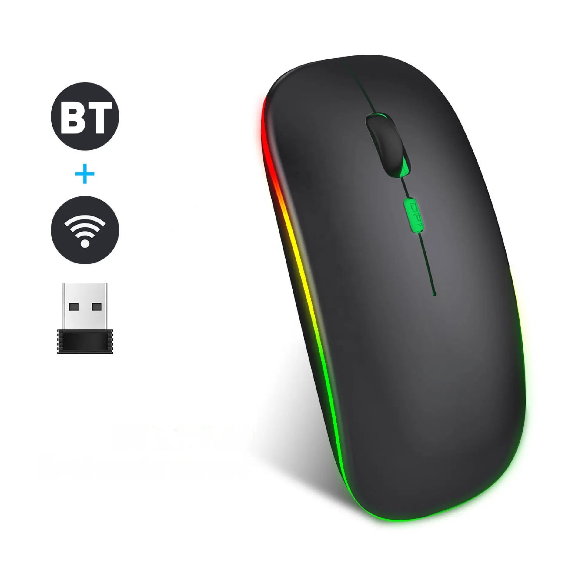 Mouse Inalámbrico Recargable Bluetooth Y USB 2.4G Con Luz RGB Jertech JR3