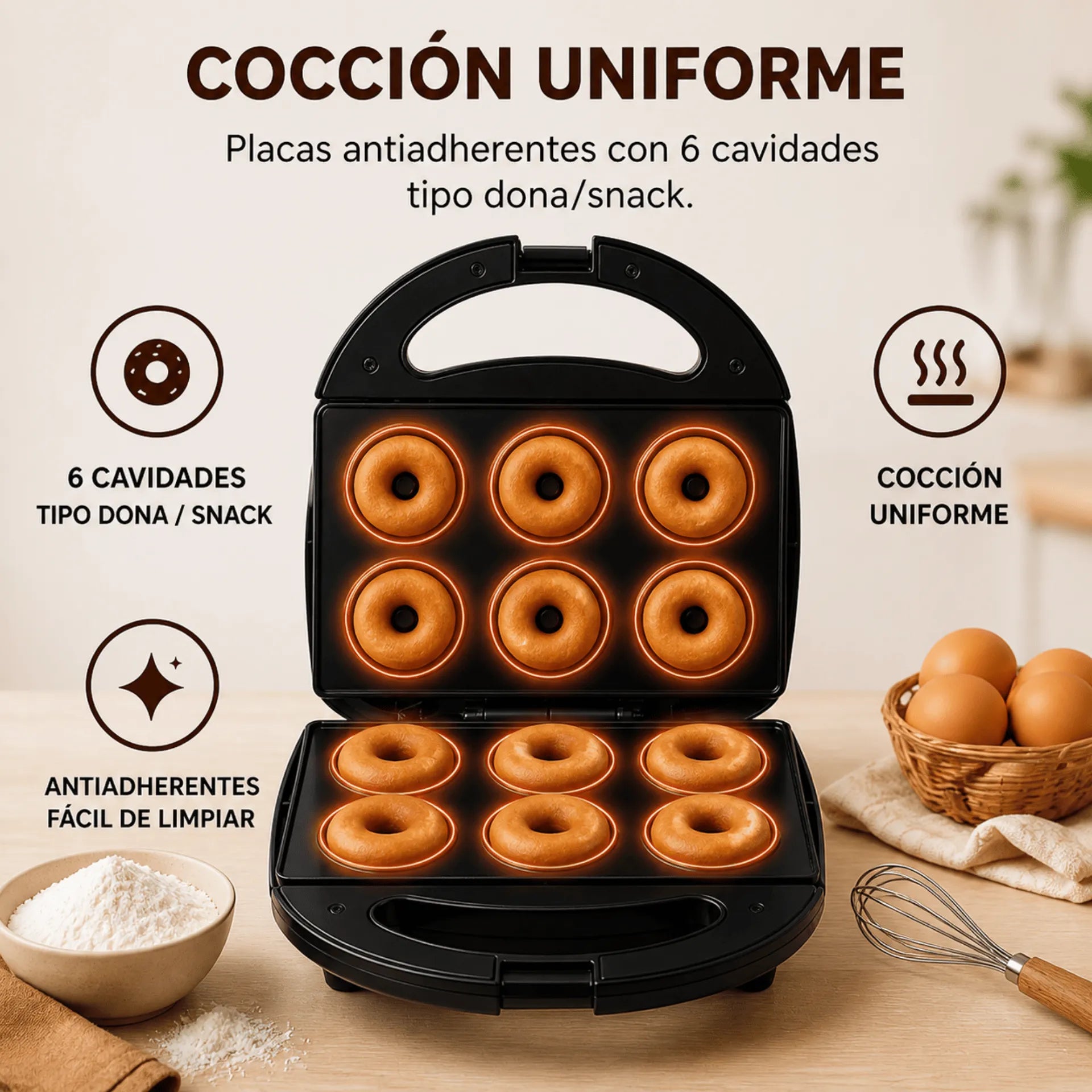 Máquina Para Hacer Donas Winning Star Con 6 Cavidades Antiadherentes y Potencia de 750W ST-2123