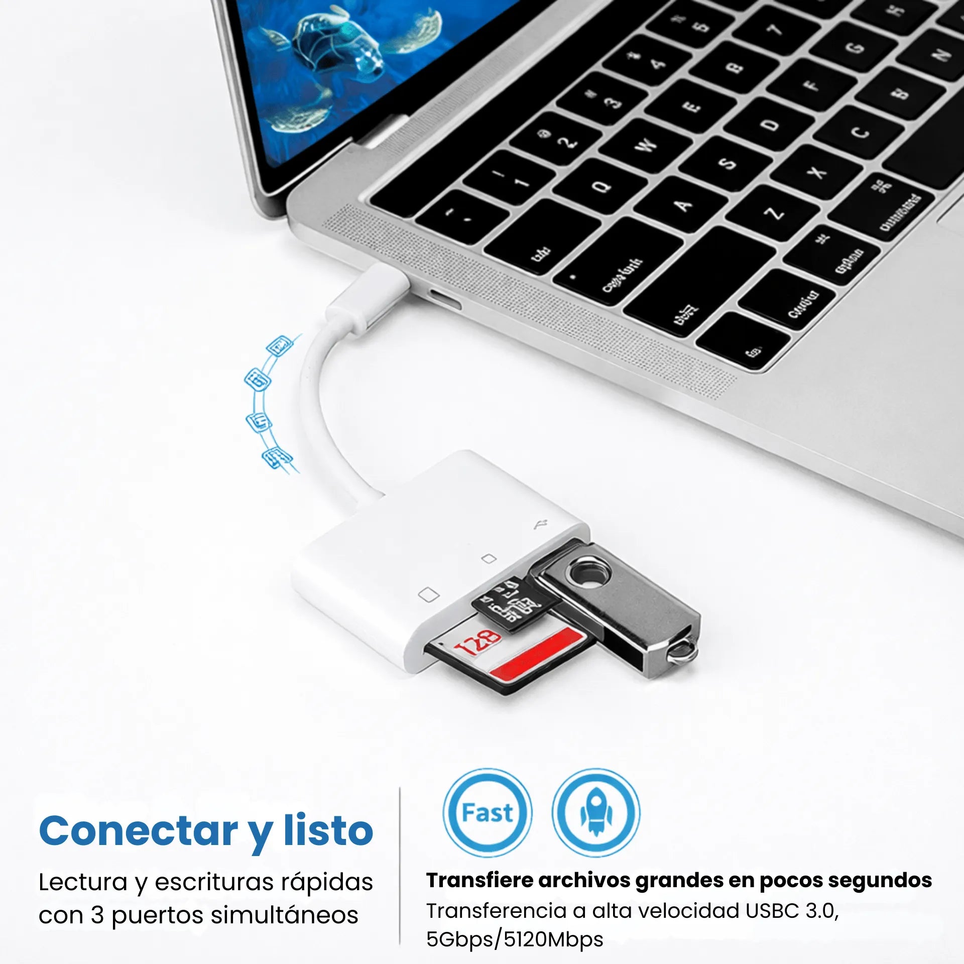 Adaptador Lector De Tarjetas SD TF USB 3 En 1 Entrada Tipo C LJ-55