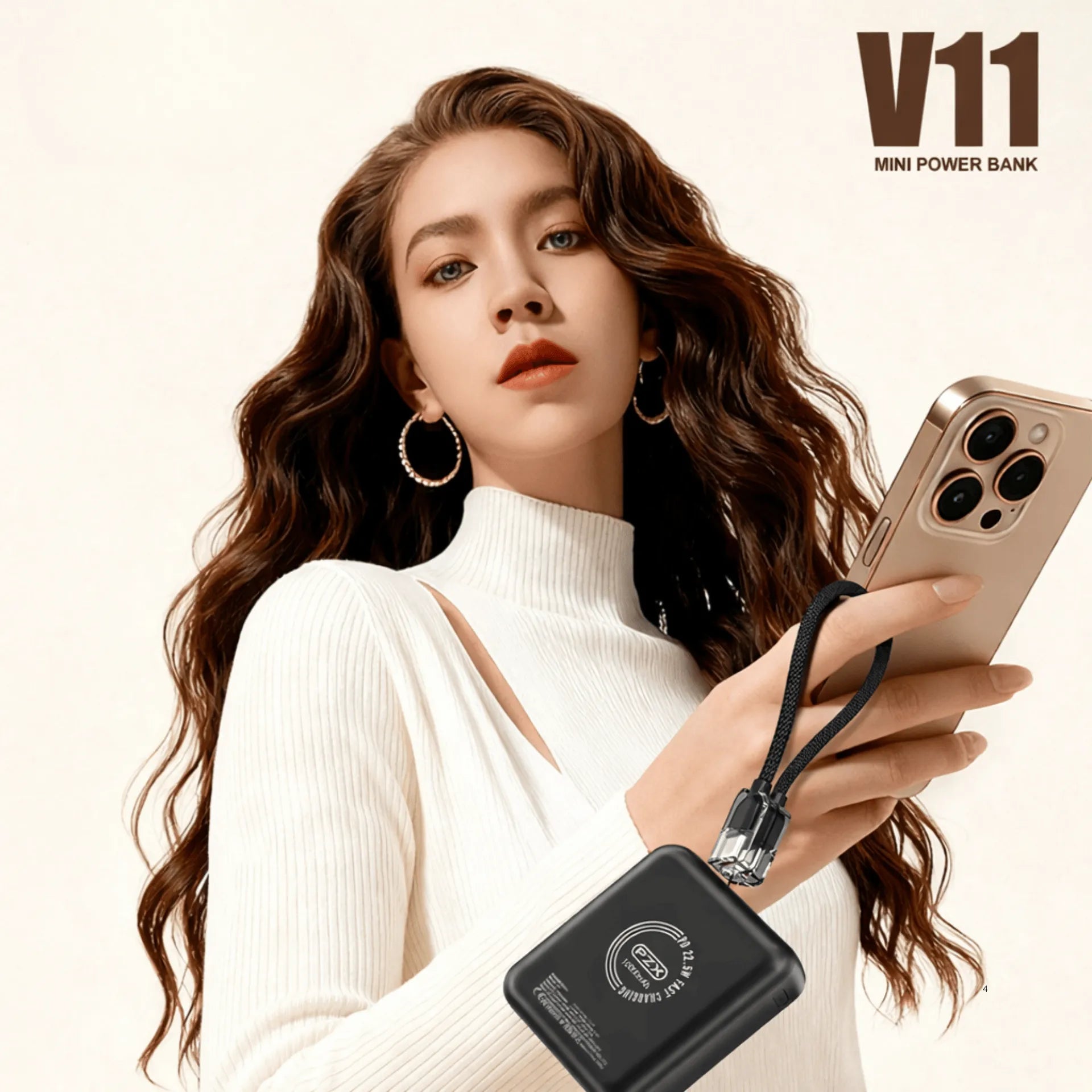 Power Bank 10.000 mAh Carga Rápida 22.5W y Cable Integrado PZX  V11
