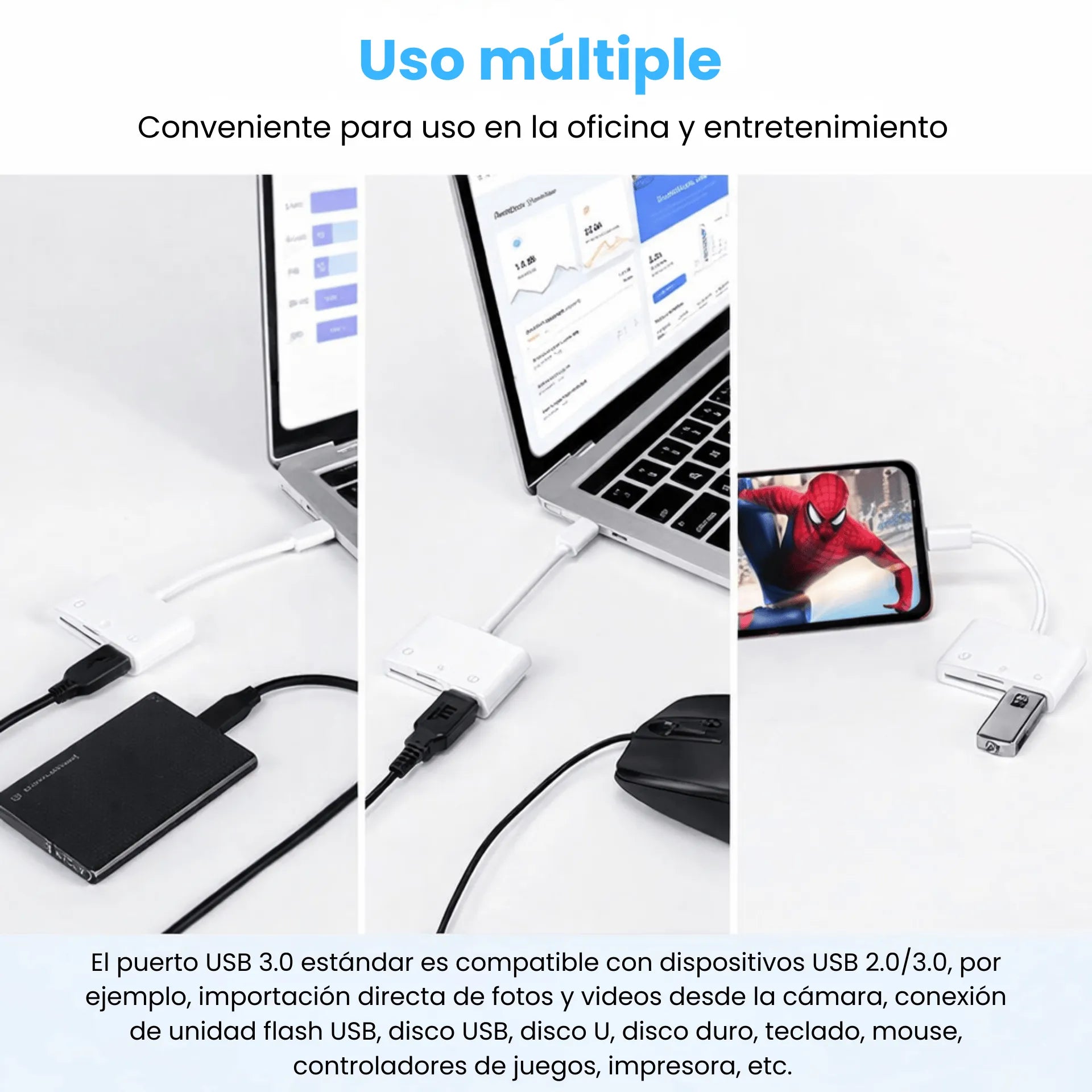 Adaptador Lector De Tarjetas SD TF USB 3 En 1 Entrada Tipo C LJ-55