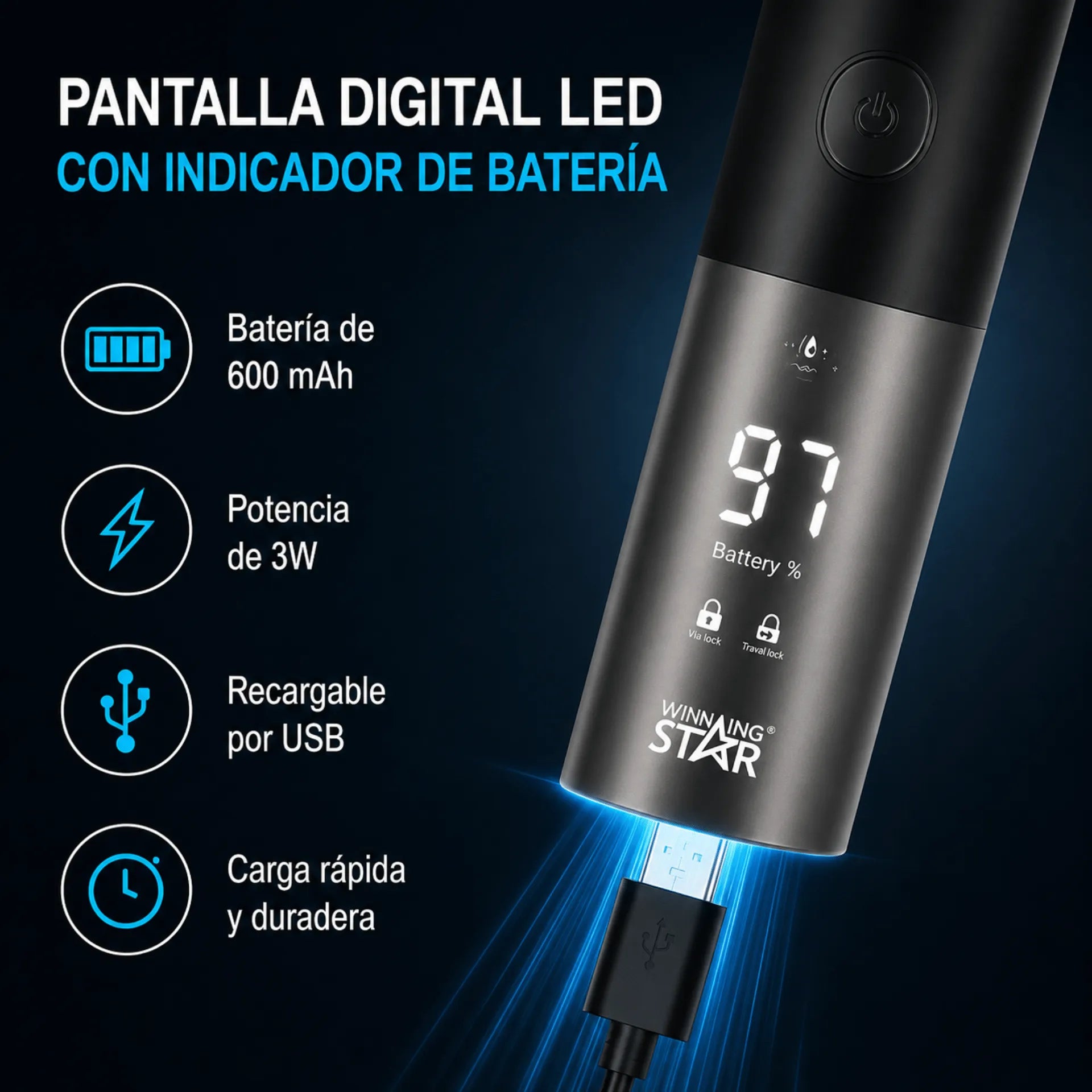 Máquina Afeitadora Winning Star Con Pantalla LED, Protección IPX6 y 3 Cabezales Flotantes ST-5683-QS