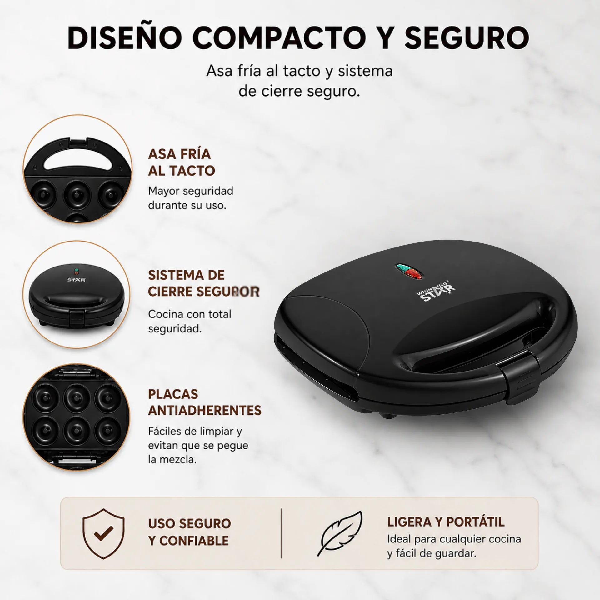 Máquina Para Hacer Donas Winning Star Con 6 Cavidades Antiadherentes y Potencia de 750W ST-2123