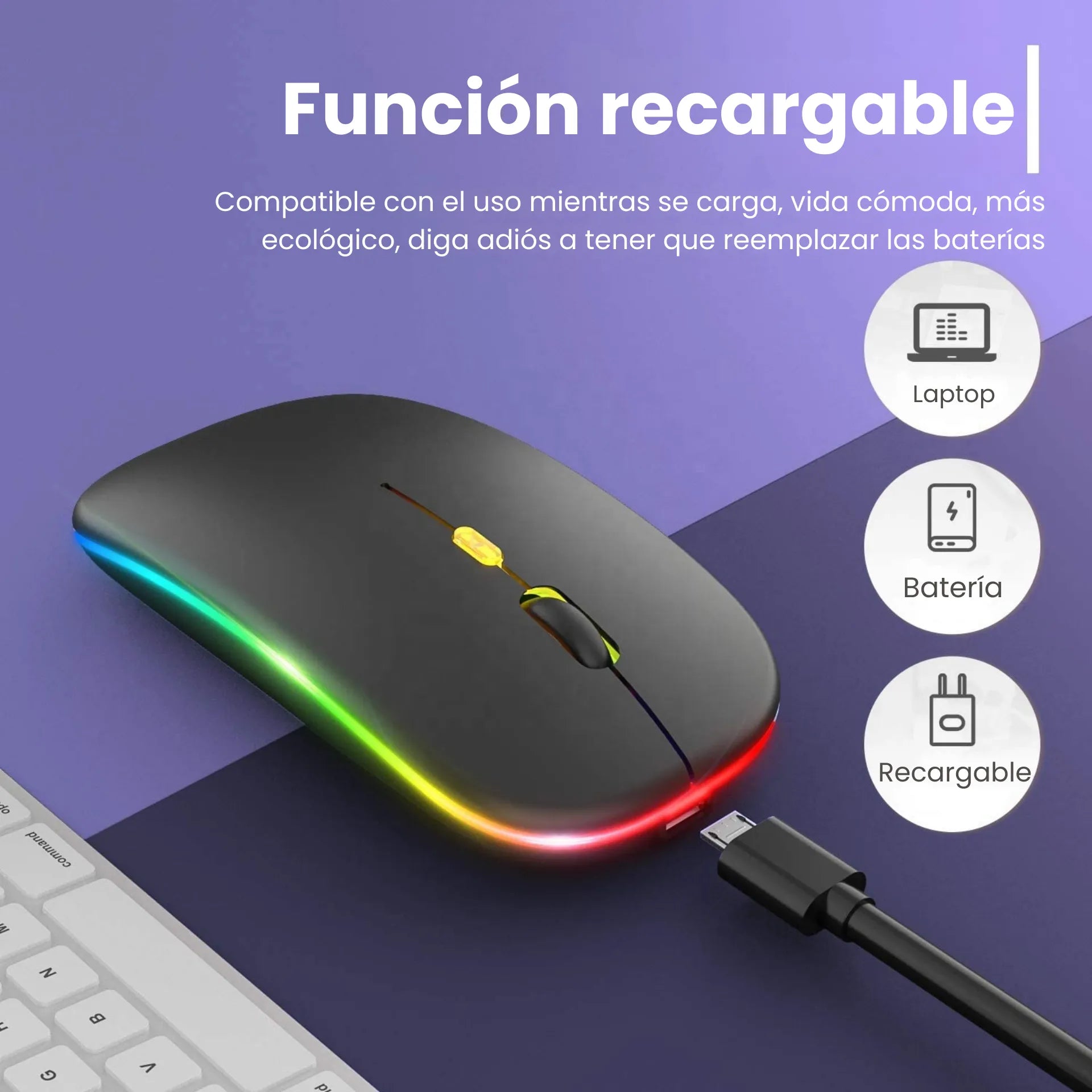 Mouse Inalámbrico Recargable Bluetooth Y USB 2.4G Con Luz RGB Jertech JR3
