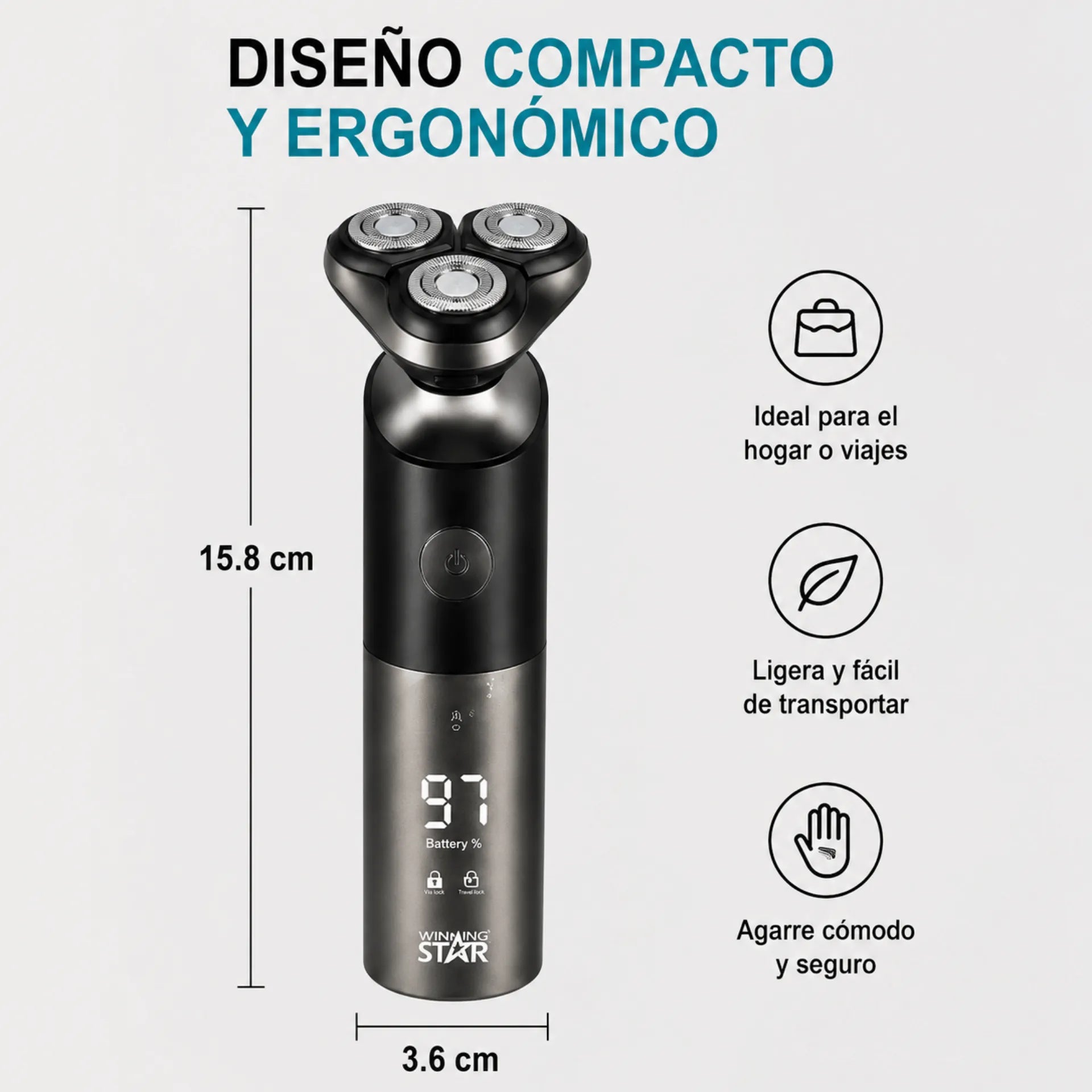 Máquina Afeitadora Winning Star Con Pantalla LED, Protección IPX6 y 3 Cabezales Flotantes ST-5683-QS