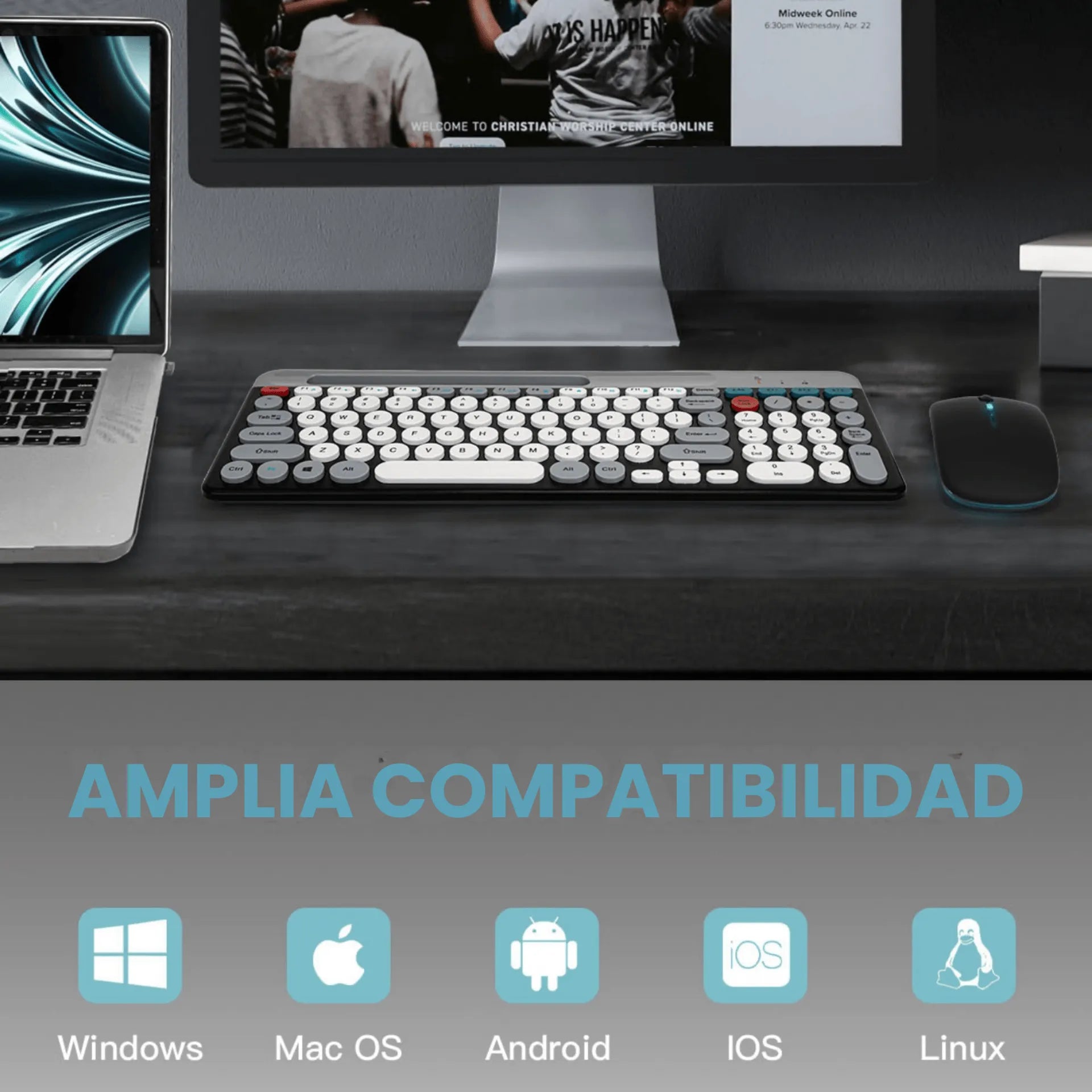 Combo De Teclado y Mouse Inalámbricos Recargables Con Bluetooth, Ranura Para Celular y Mouse Silencioso ZYG-806