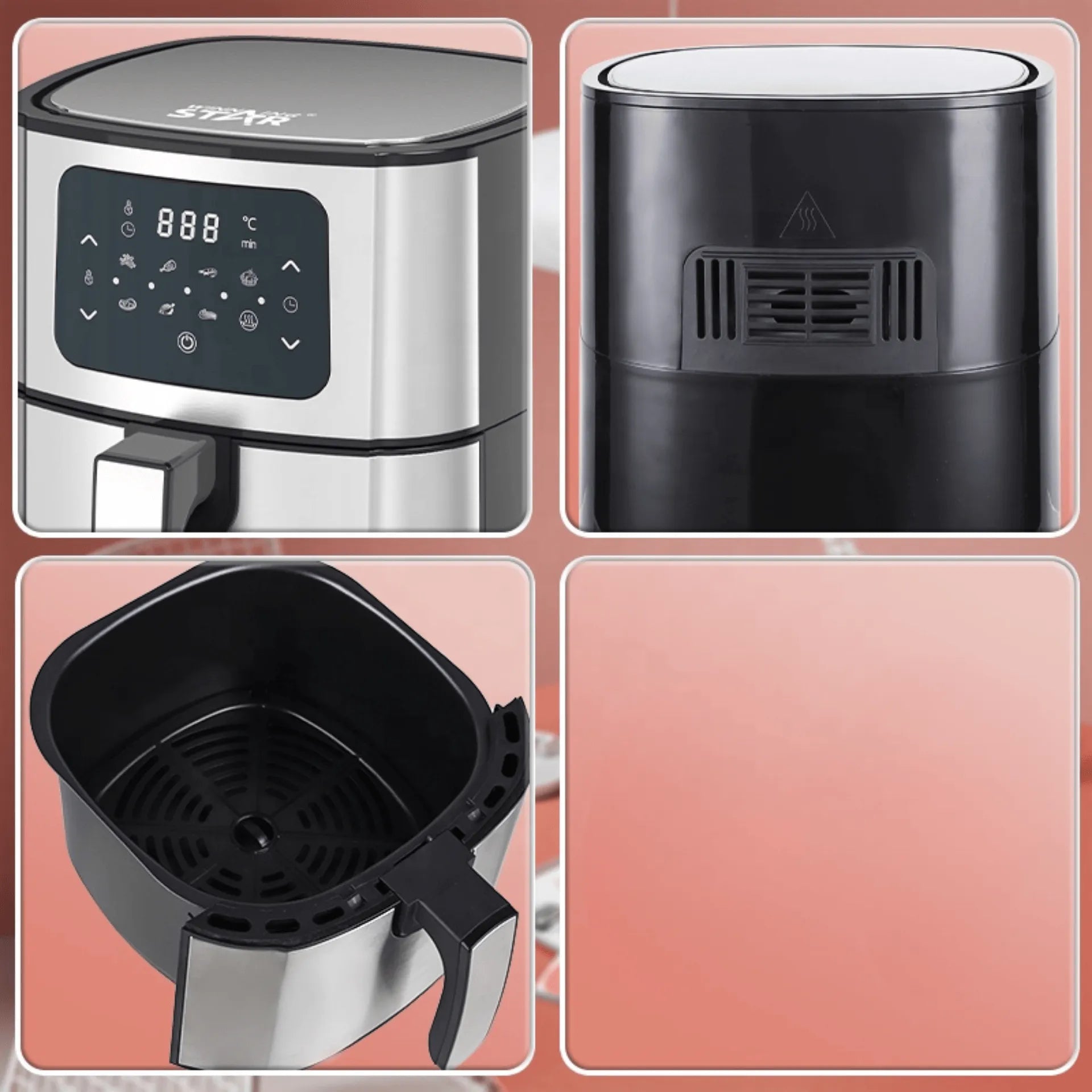 Freidora De Aire Winning Star 5.5L Con Panel Táctil Digital y Sistema De Protección Contra Sobrecalentamiento ST-2041