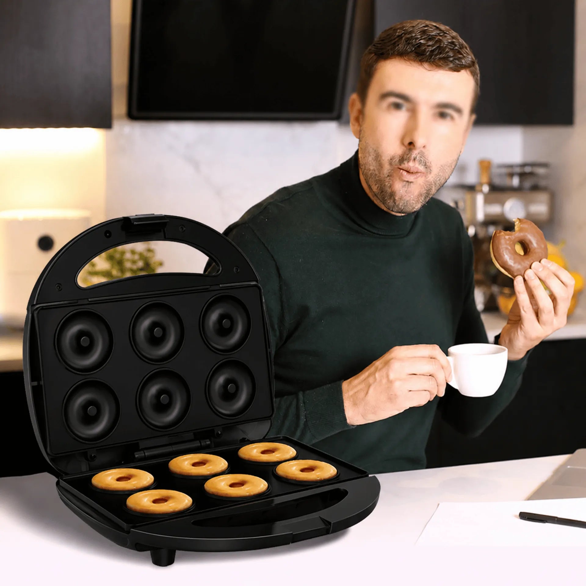 Máquina Para Hacer Donas Winning Star Con 6 Cavidades Antiadherentes y Potencia de 750W ST-2123