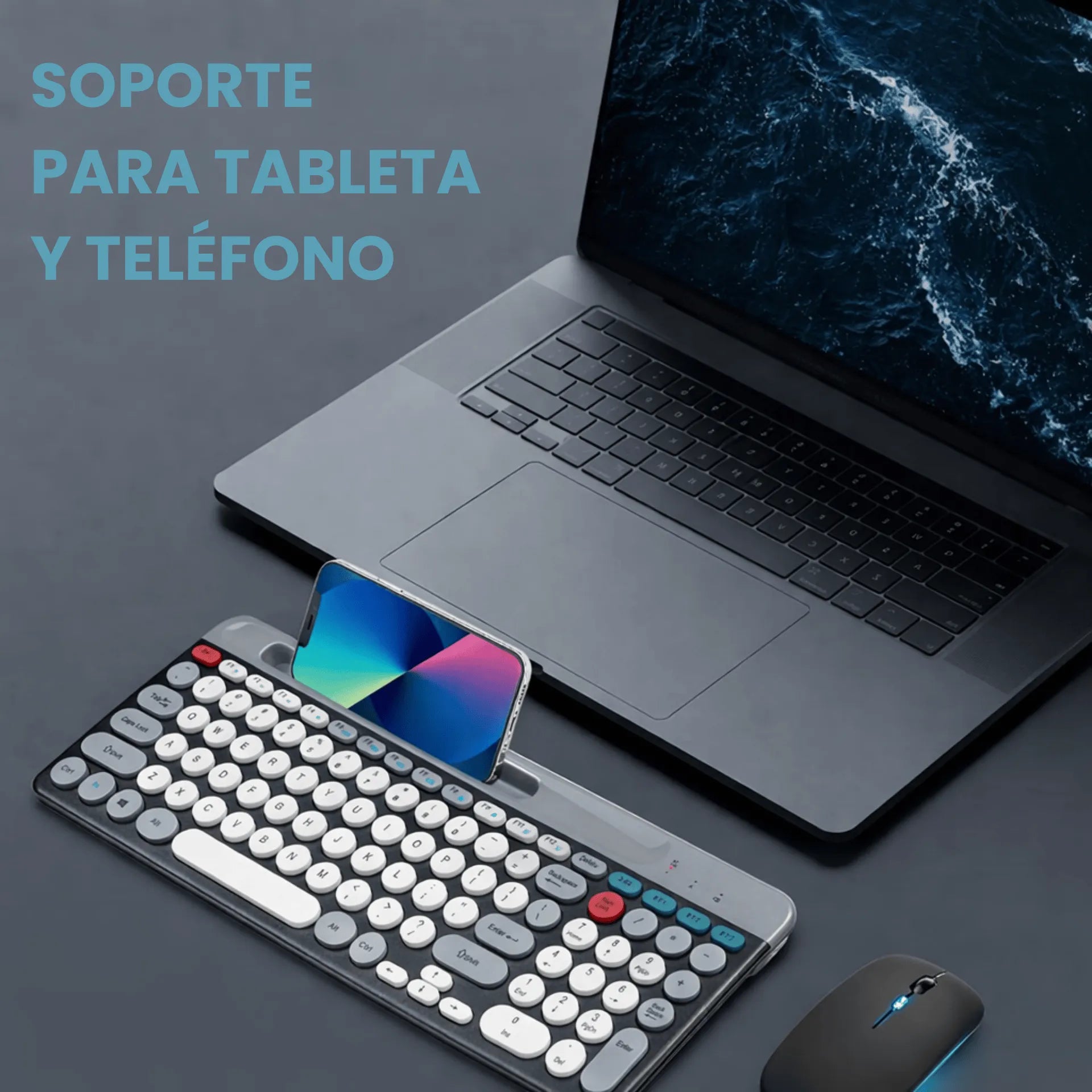 Combo De Teclado y Mouse Inalámbricos Recargables Con Bluetooth, Ranura Para Celular y Mouse Silencioso ZYG-806