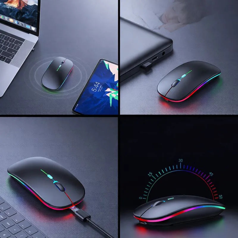 Mouse Inalámbrico Recargable Bluetooth Y USB 2.4G Con Luz RGB Jertech JR3