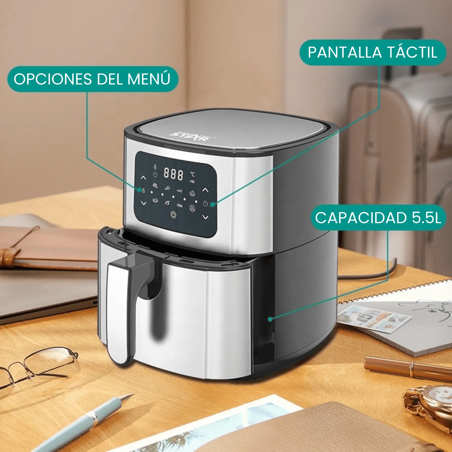 Freidora De Aire Winning Star 5.5L Con Panel Táctil Digital y Sistema De Protección Contra Sobrecalentamiento ST-2041