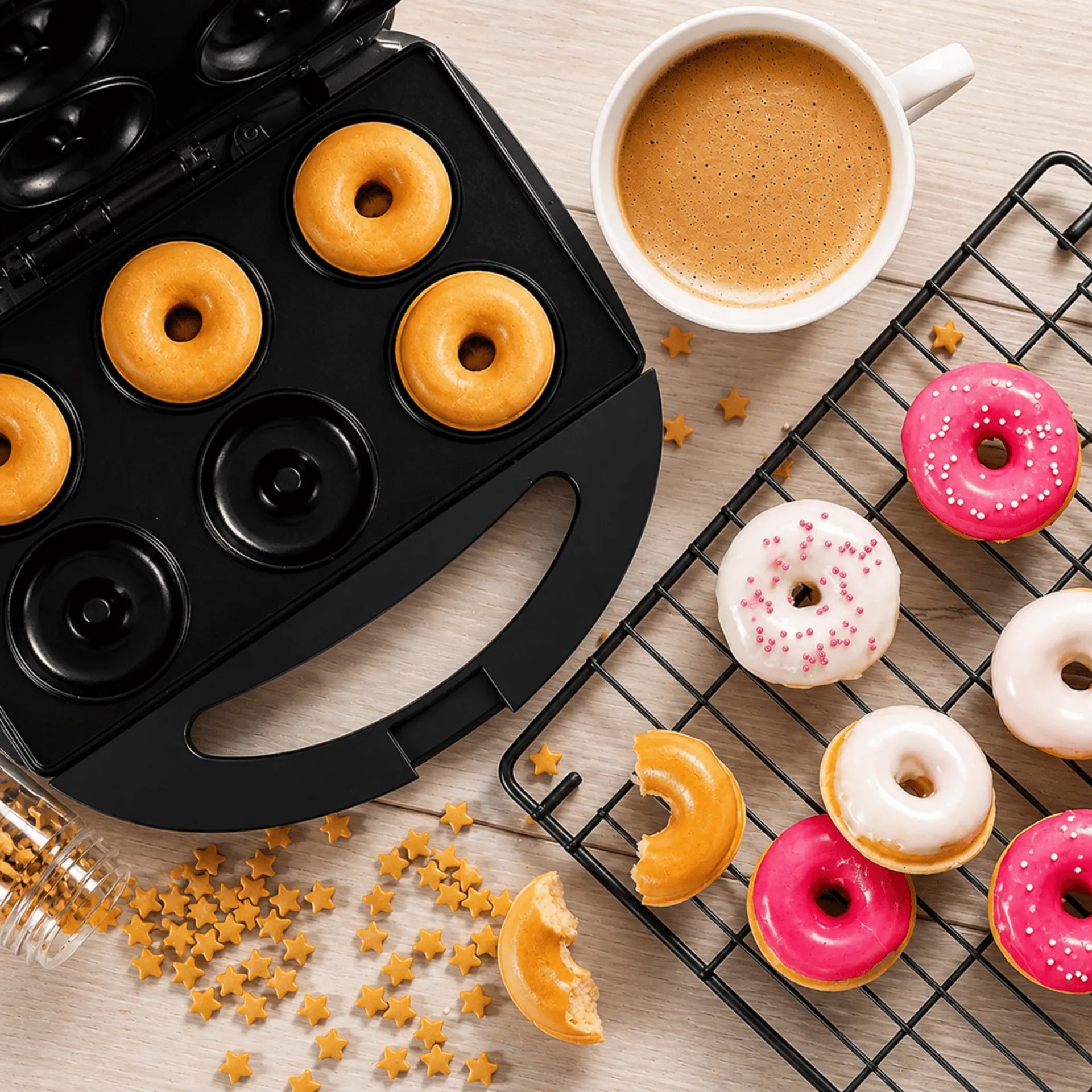 Máquina Para Hacer Donas Winning Star Con 6 Cavidades Antiadherentes y Potencia de 750W ST-2123