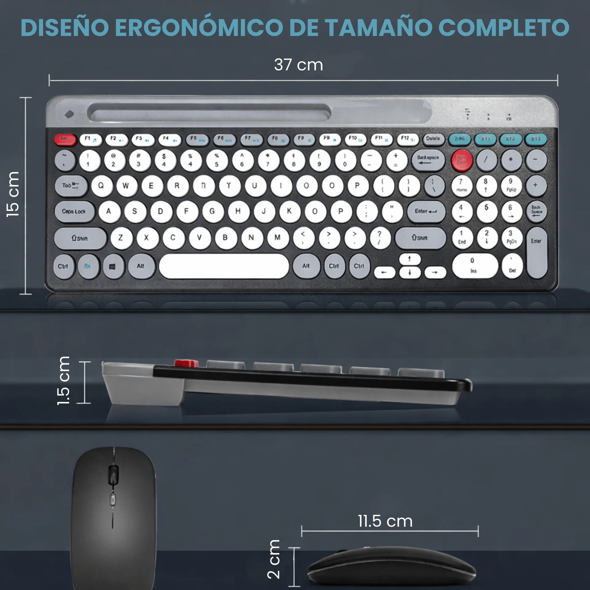 Combo De Teclado y Mouse Inalámbricos Recargables Con Bluetooth, Ranura Para Celular y Mouse Silencioso ZYG-806