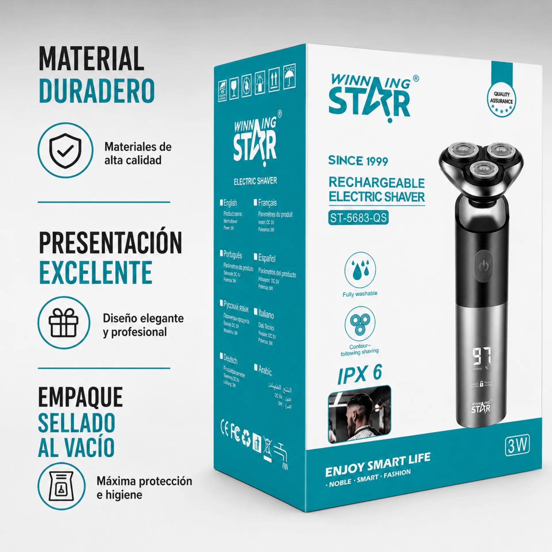 Máquina Afeitadora Winning Star Con Pantalla LED, Protección IPX6 y 3 Cabezales Flotantes ST-5683-QS