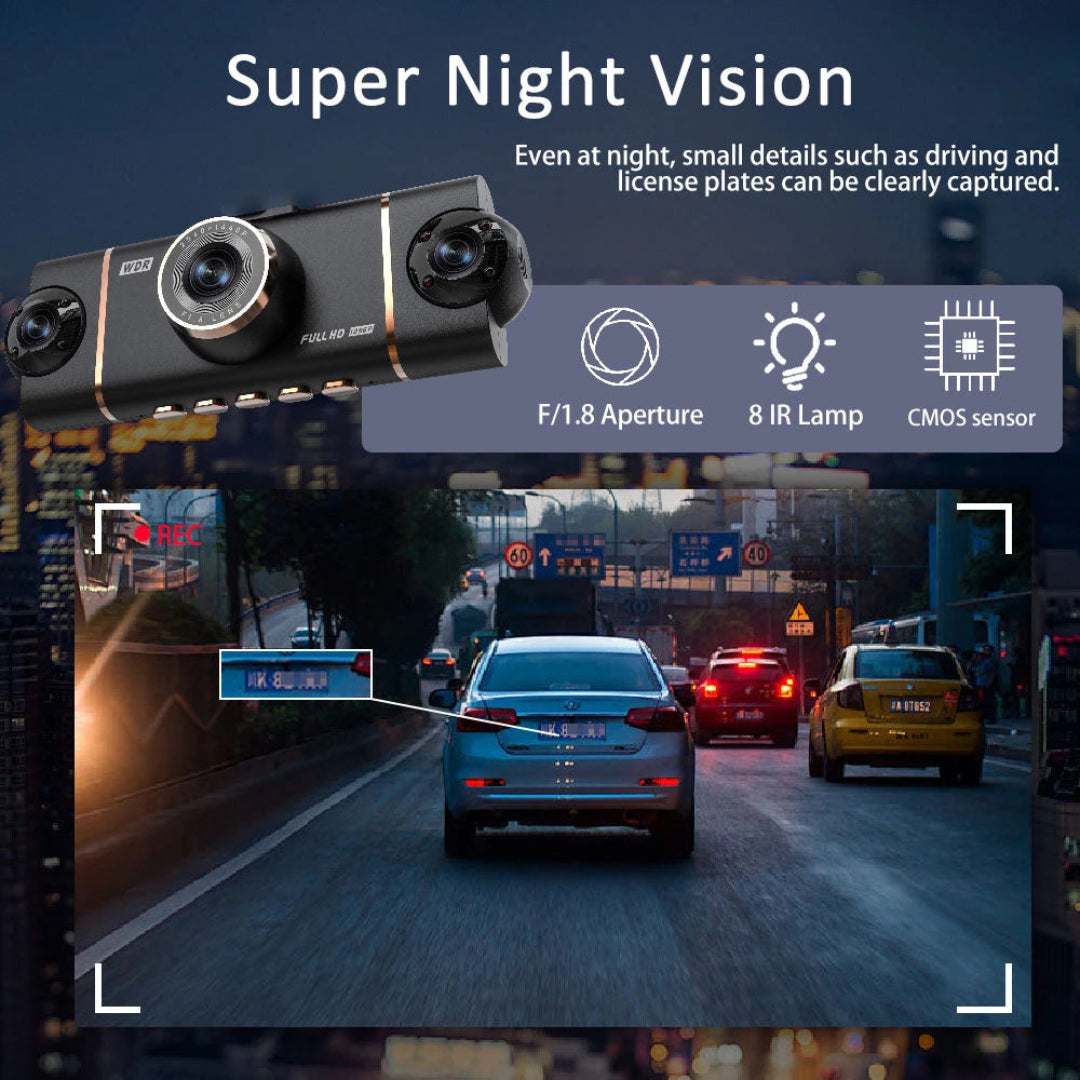 Cámara Para Carro Con Resolucion Full HD y Pantalla de 3" Con 4 Canales De Grabacion A16