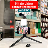Kit de Video Tripode/Microfono/Luz AY-49C ¡Envio Gratis!