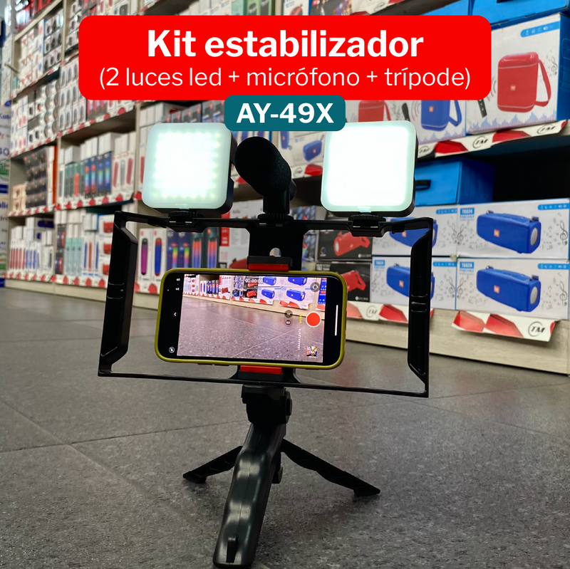 Cargue la imagen en el visor de la galería, Kit Fotografico 4 en 1 Tripode/luces/Monopod/Microfono AY-49X ¡Envio Gratis!
