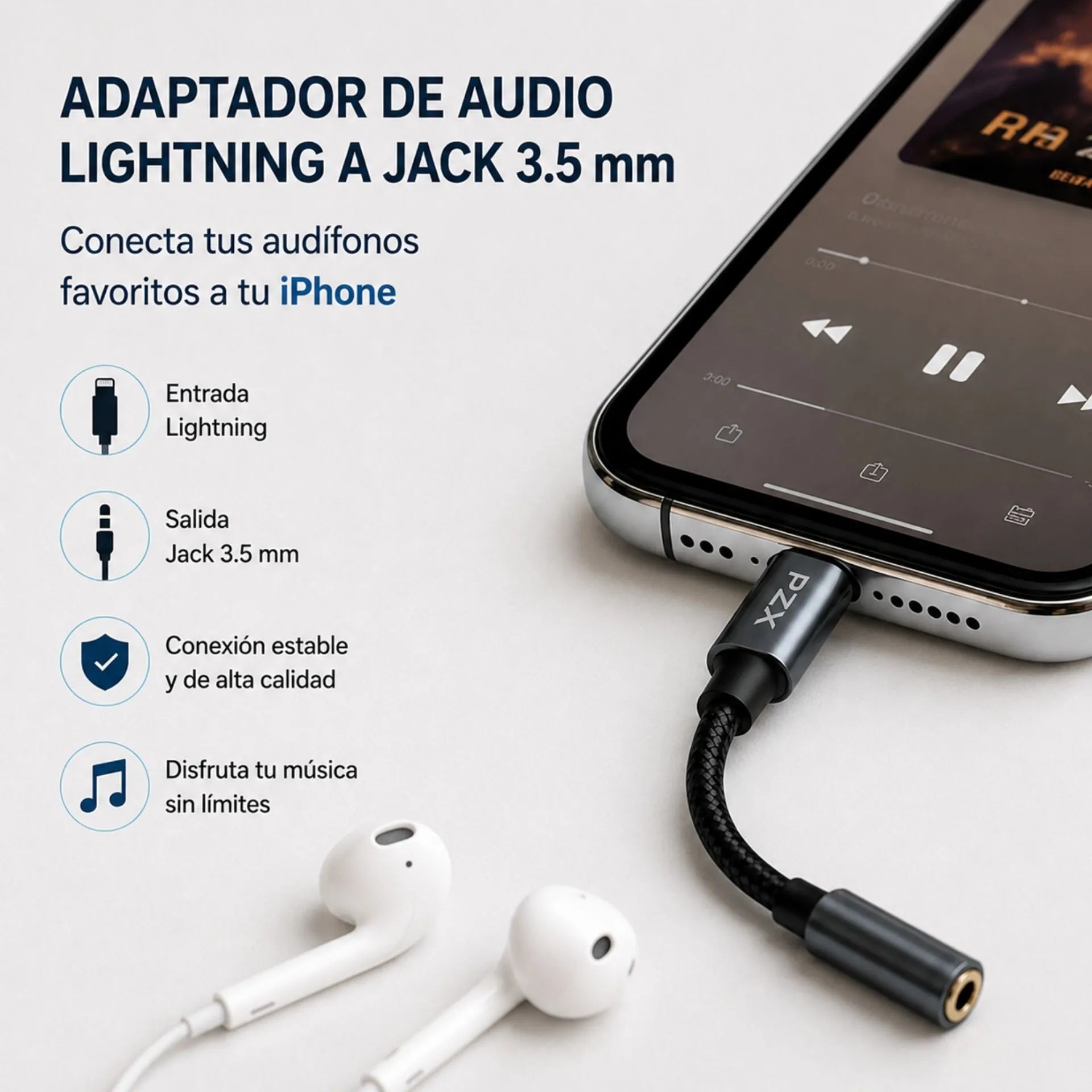 Adaptador De Audio Lightning A Jack 3.5 mm Para iPhone PZX 1506