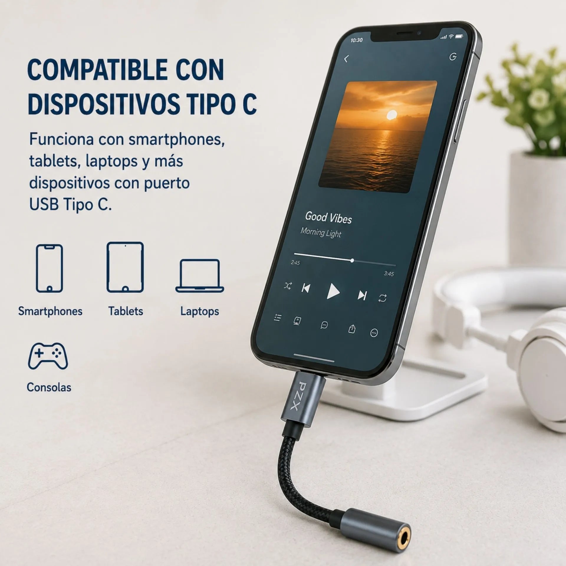 Adaptador De Audio Tipo C A Jack 3.5 mm Para Audífonos PZX