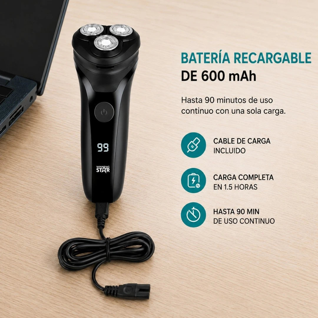 Afeitadora Eléctrica Recargable Winning Star Triple Hoja Con Pantalla LED ST-5684