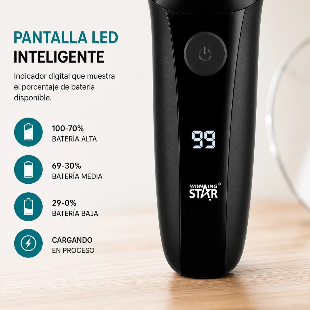 Afeitadora Eléctrica Recargable Winning Star Triple Hoja Con Pantalla LED ST-5684