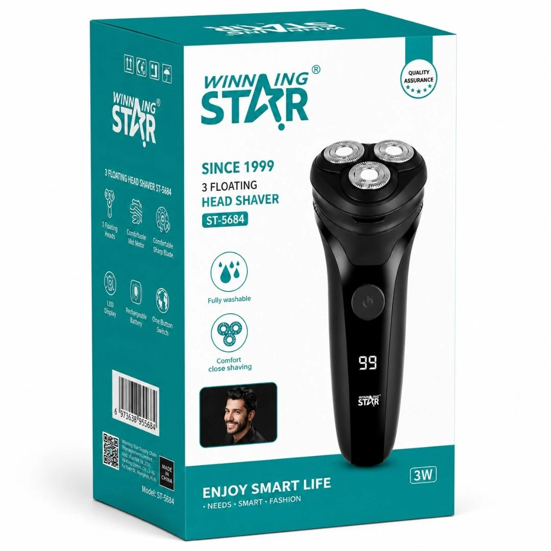 Afeitadora Eléctrica Recargable Winning Star Triple Hoja Con Pantalla LED ST-5684