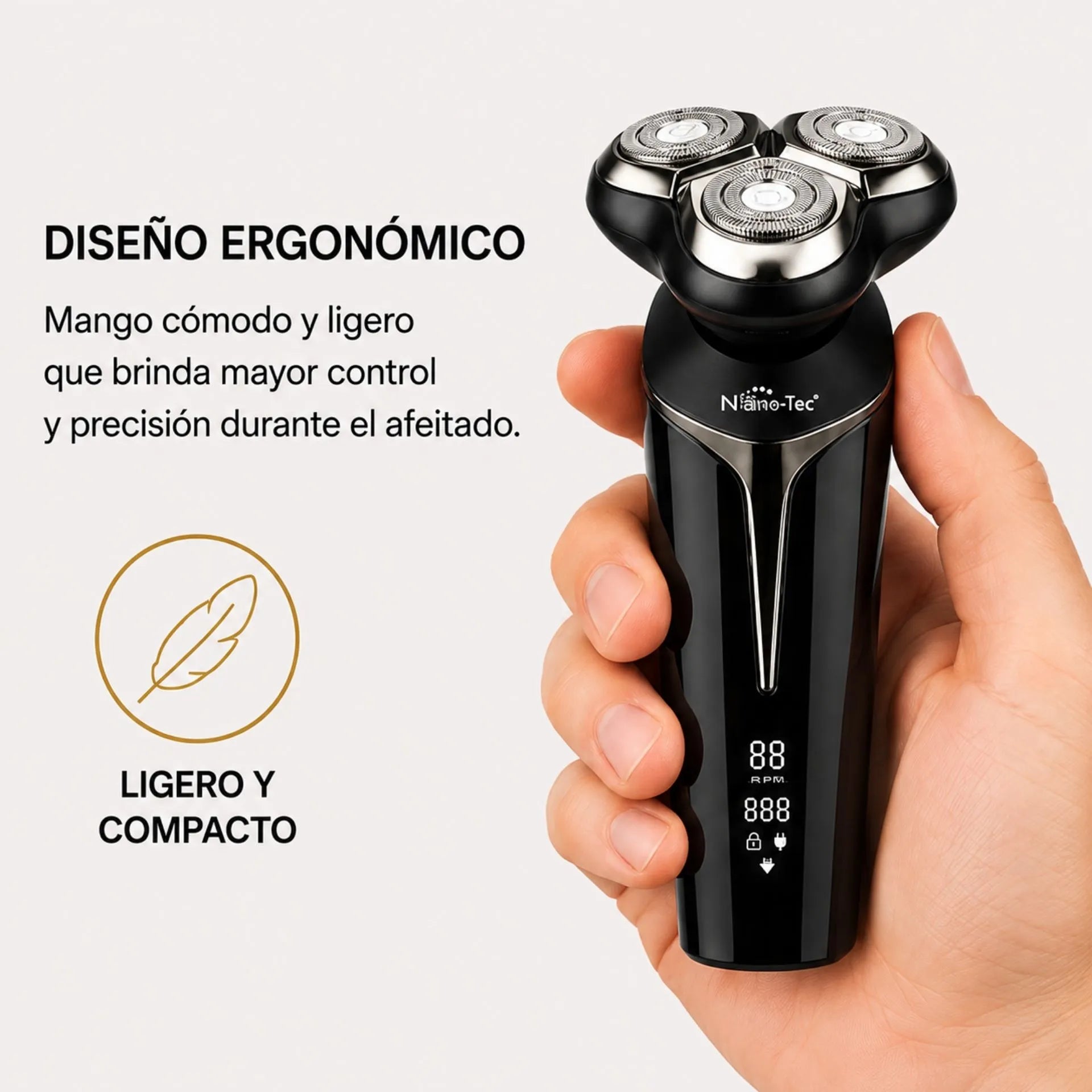 Afeitadora Eléctrica Recargable Nano-Tec De Triple Cabezal Con Pantalla Digital NT-AE671