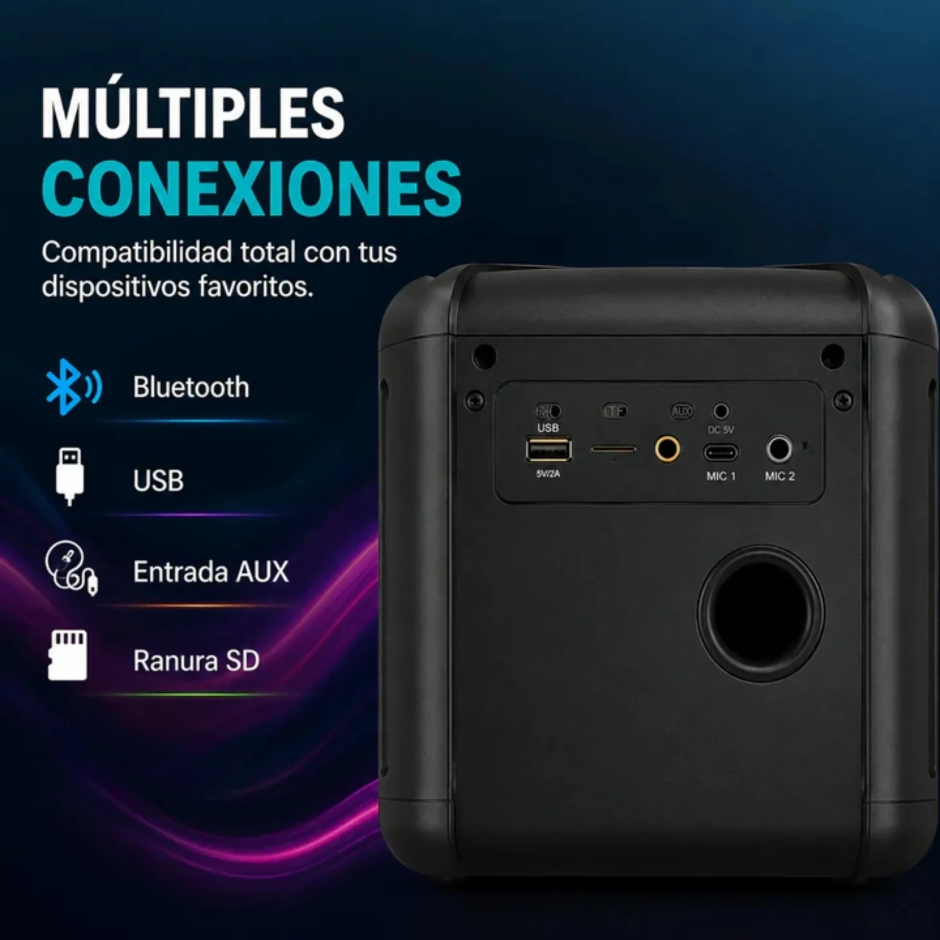 Parlante Cabina Bluetooth 8 Pulgadas Recargable Con Luces RGB Y 2 Micrófonos Brodu BTS-2103