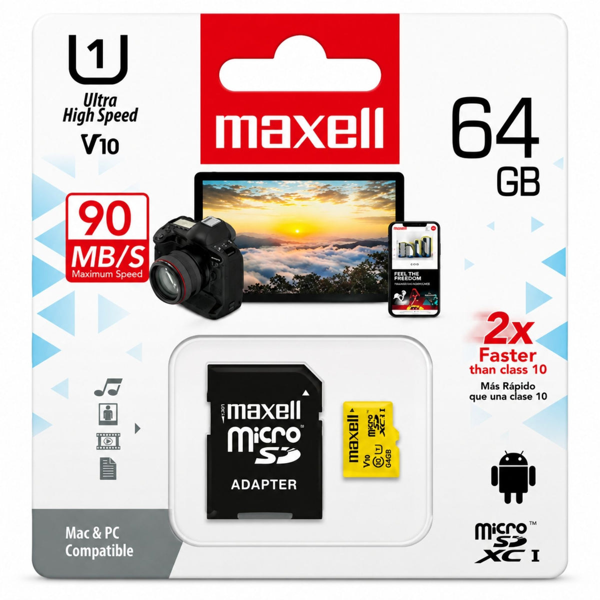 Memoria MicroSD 64 GB Clase 10 Con Adaptador SD Maxell MCSD 64GB