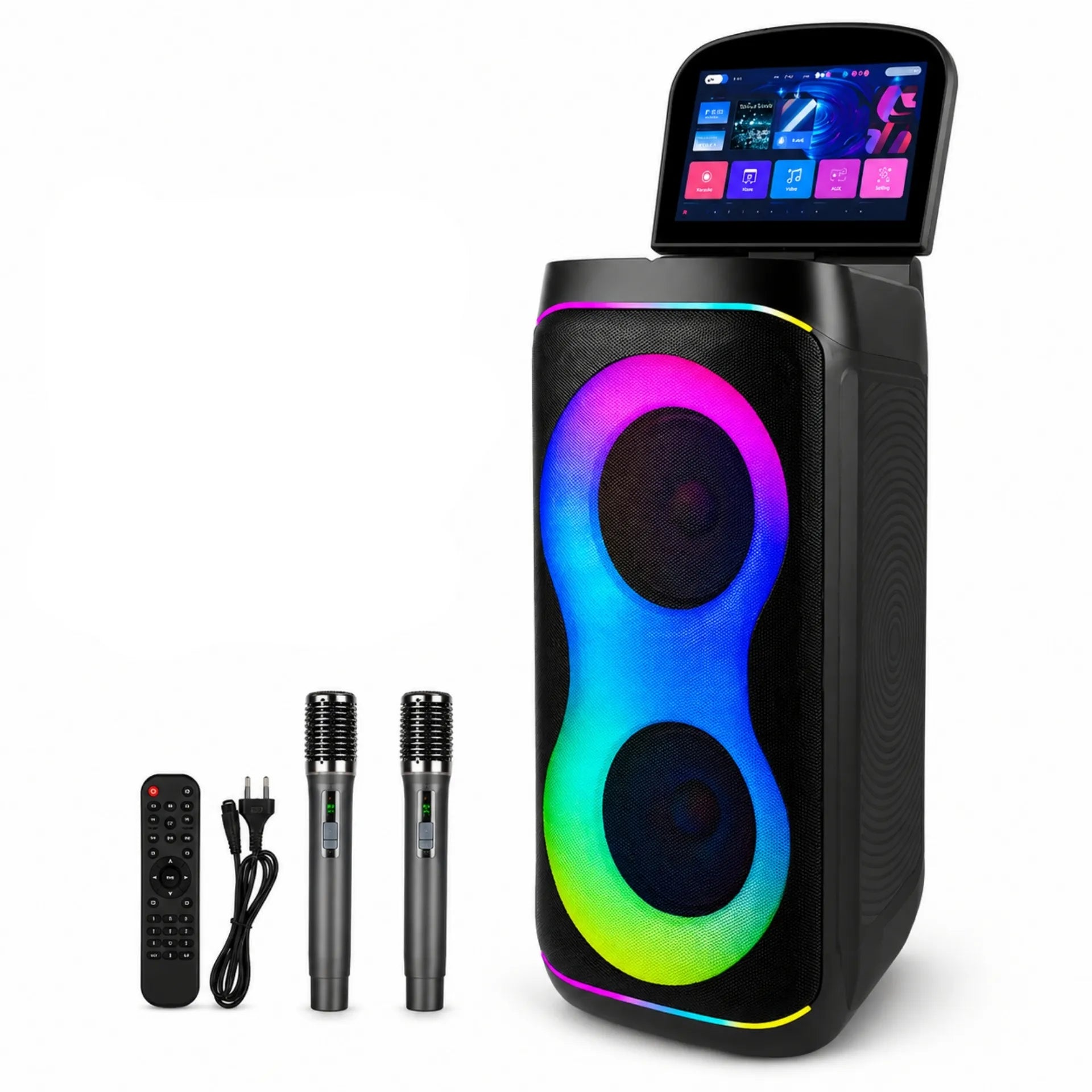 Parlante Cabina Bluetooth Con Pantalla Táctil Luz RGB Con Control Y Micrófonos GD-1066