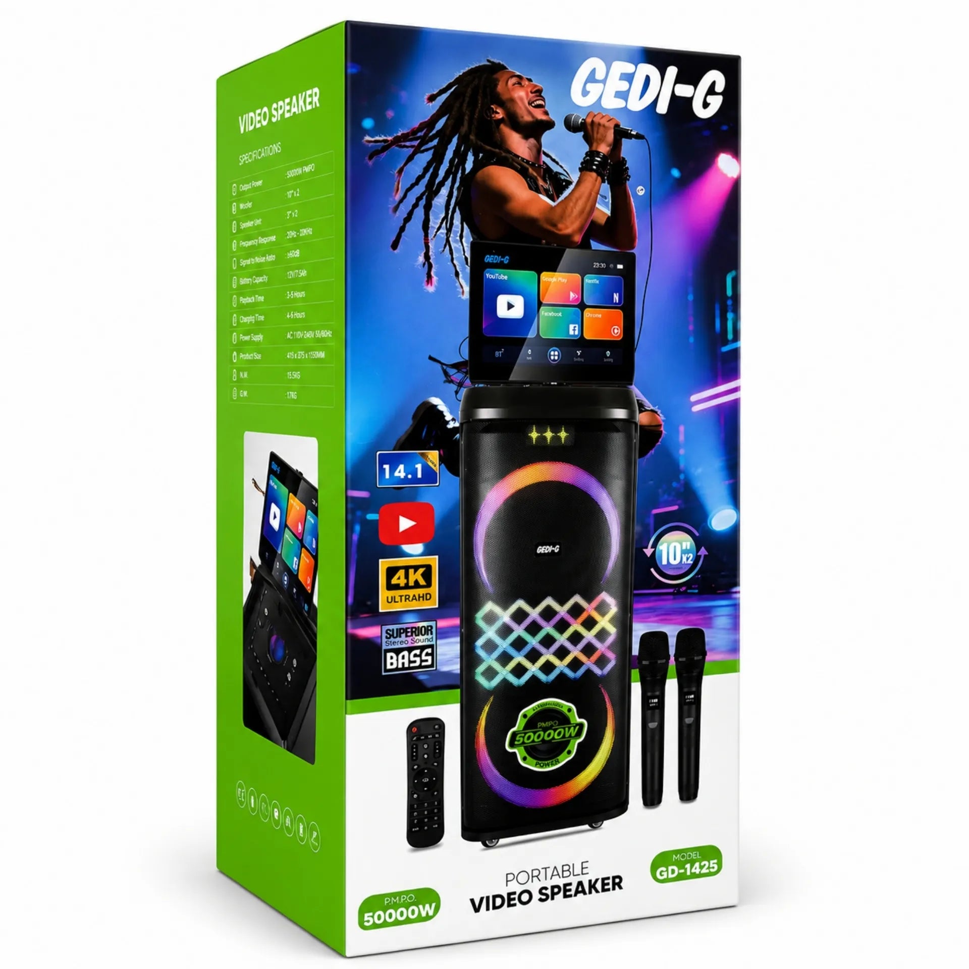 Parlante Torre Android Bluetooth Doble Bocina 10 Pulgadas Con Pantalla Táctil GD-1425