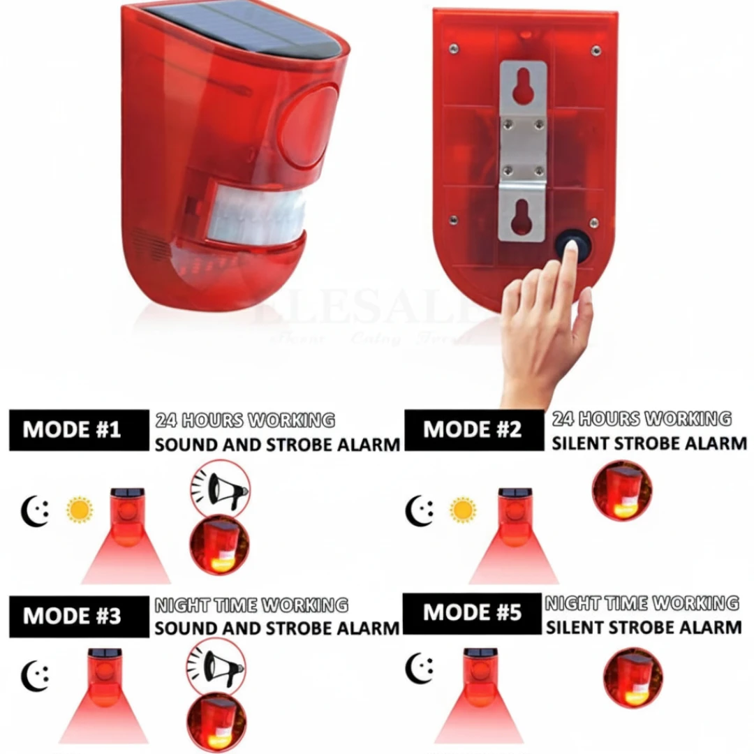 Alarma Solar Recargable Con Sensor De Movimiento Sirena 129dB Y Luz LED Resistente IP65 Baihuo City MY-7144