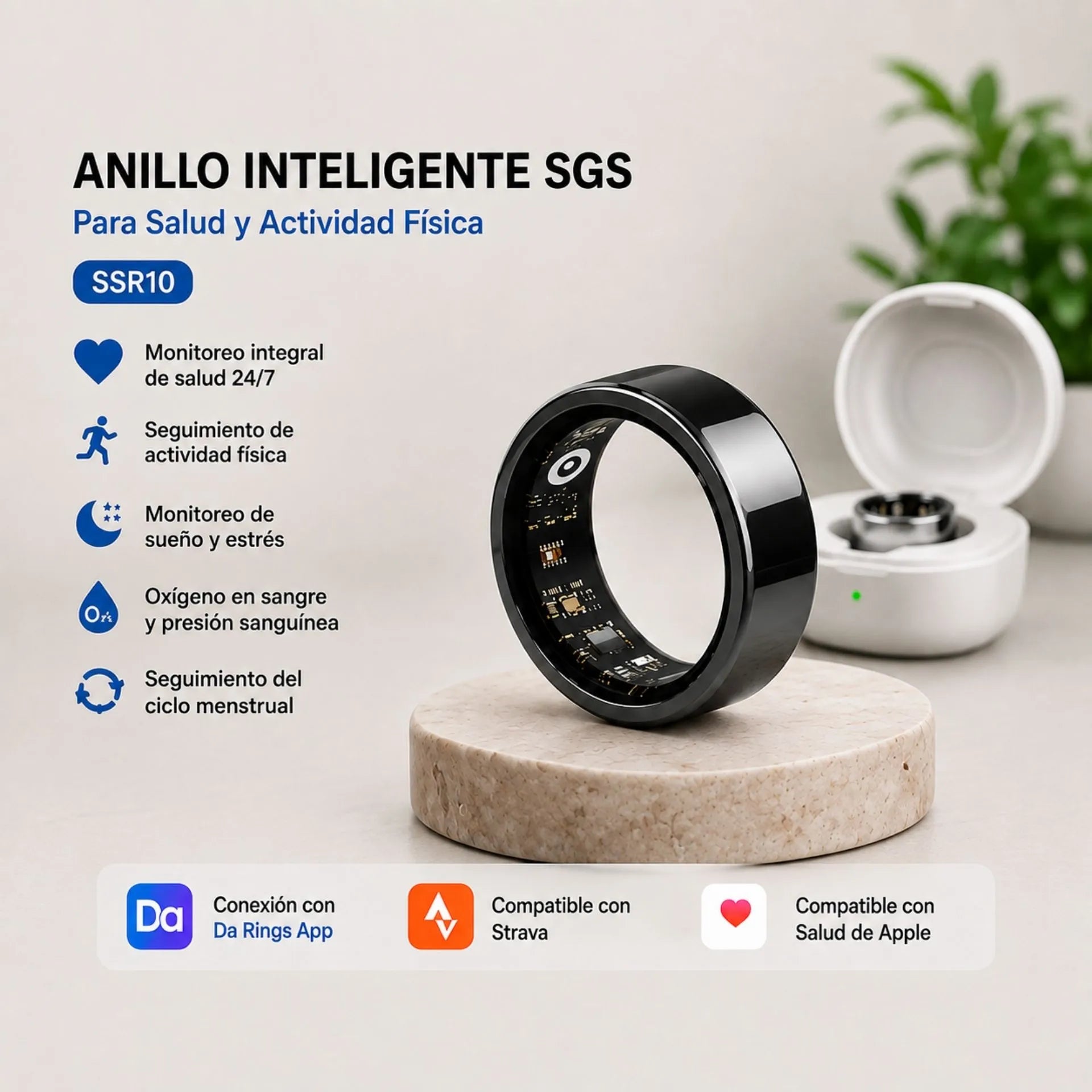 Anillo Inteligente Para Salud Y Actividad Física Con Estuche De Carga SGS SSR10