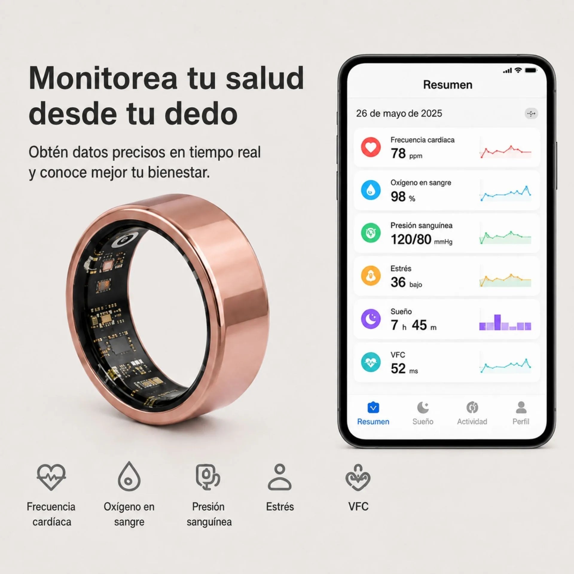 Anillo Inteligente Para Salud Y Actividad Física Con Estuche De Carga SGS SSR10