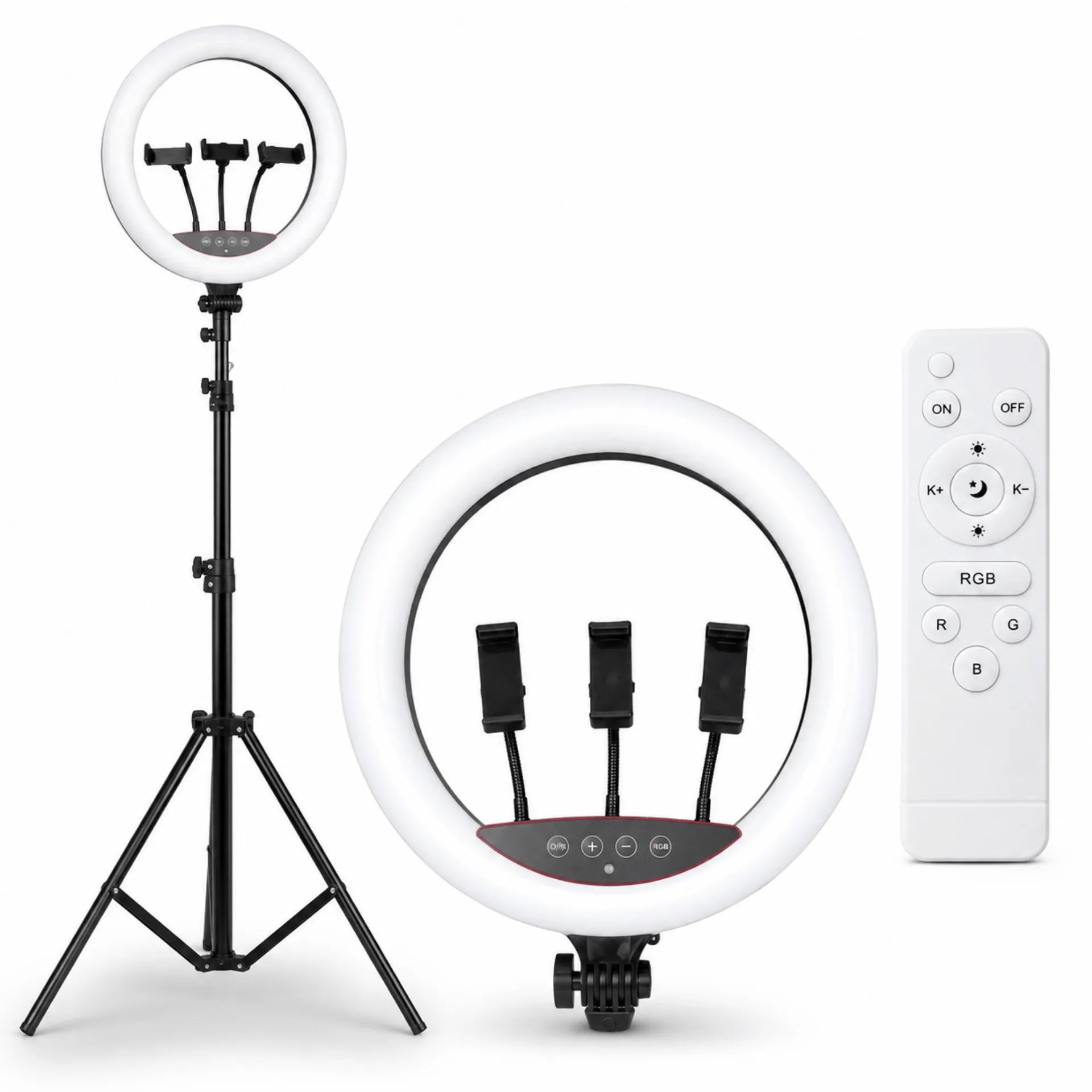 Aro De Luz RGB Profesional 56CM Con Trípode Y 3 Soportes Baihuo City MY-7352