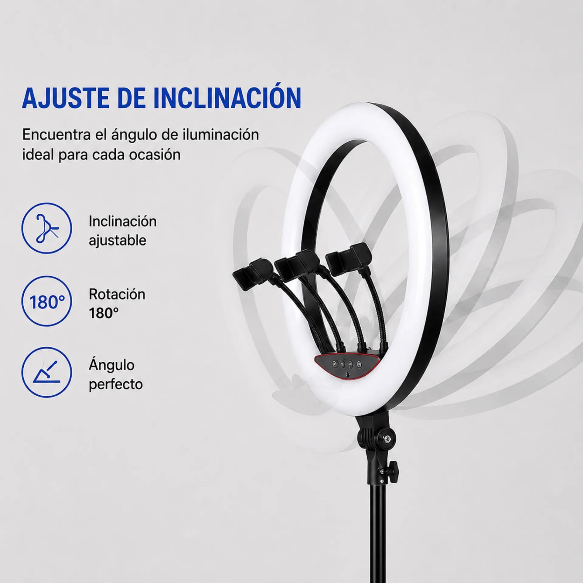 Aro De Luz RGB Profesional 56CM Con Trípode Y 3 Soportes Baihuo City MY-7352