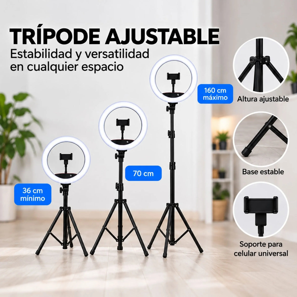 Aro De Luz LED RGB De 12 Pulgadas Con Trípode Y Soporte Para Celular Baihuo City MY-7181