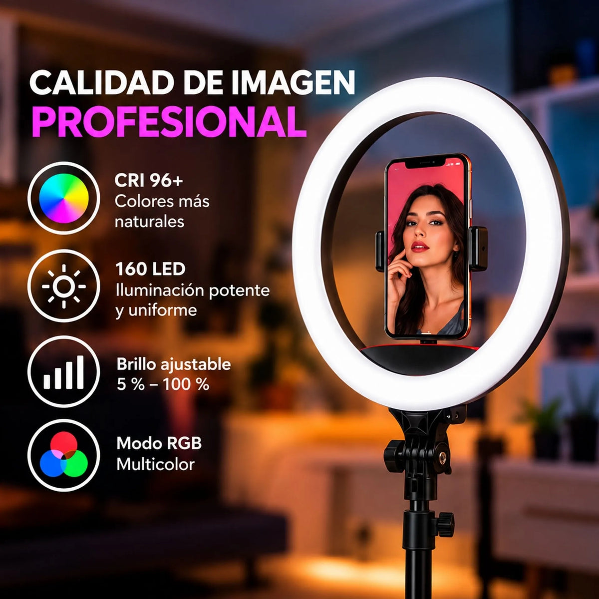 Aro De Luz LED RGB De 12 Pulgadas Con Trípode Y Soporte Para Celular Baihuo City MY-7181
