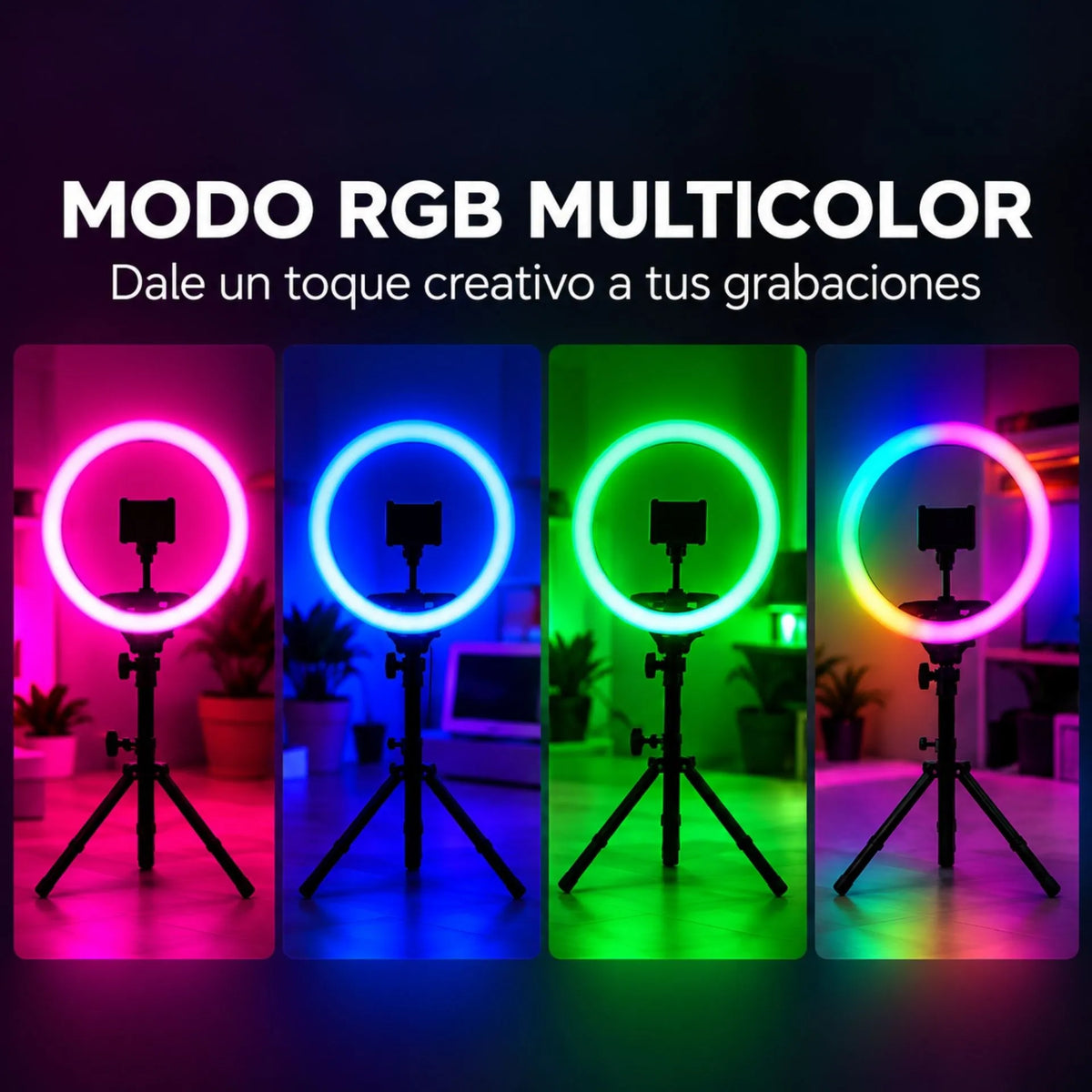 Aro De Luz LED RGB De 12 Pulgadas Con Trípode Y Soporte Para Celular Baihuo City MY-7181