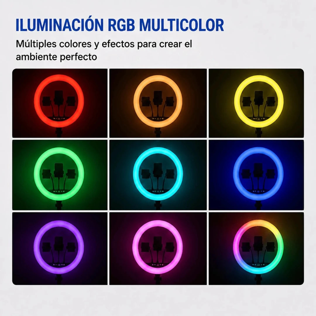 Aro De Luz RGB Profesional 45CM Con Trípode Y 3 Soportes Baihuo City MY-7183