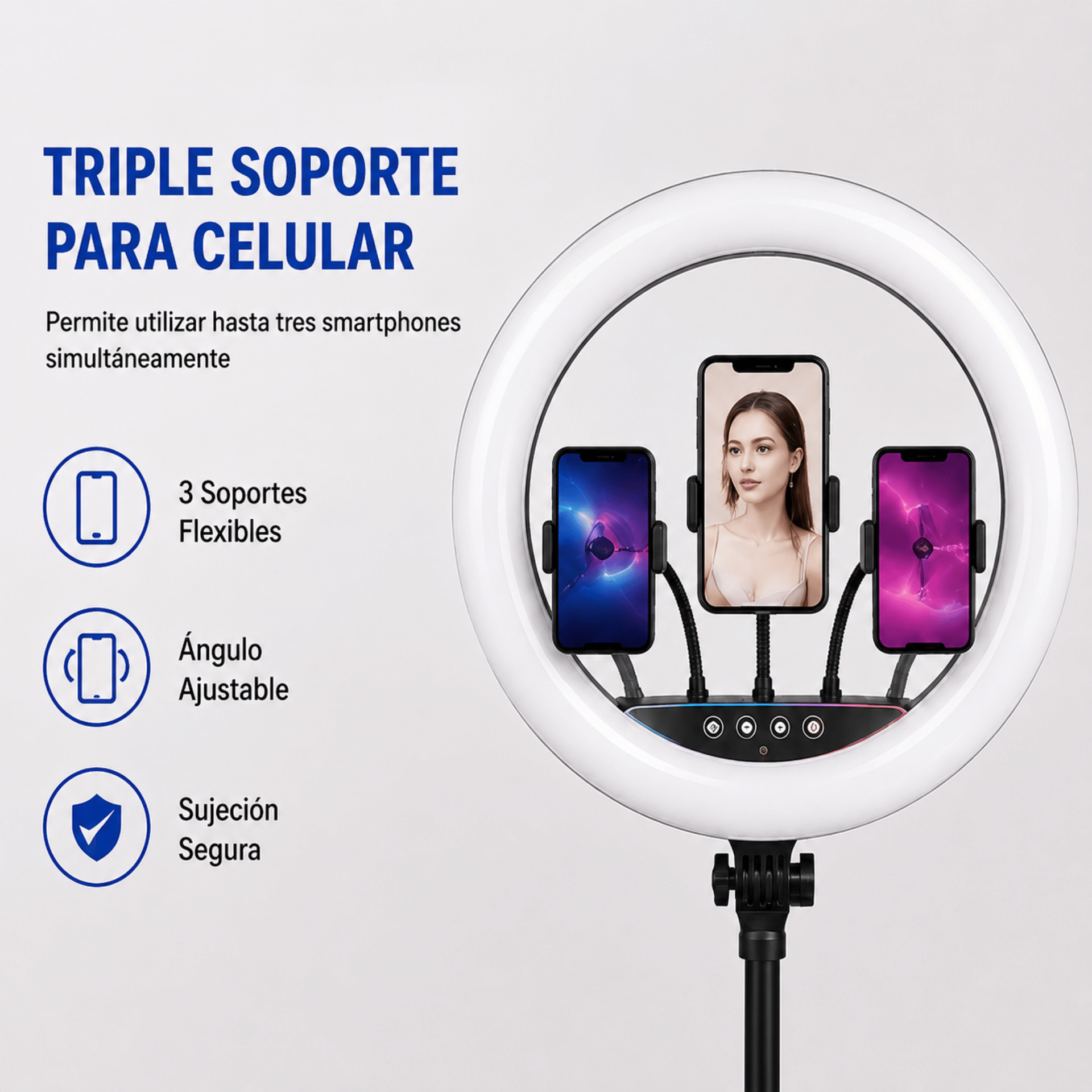 Aro De Luz RGB Profesional 45CM Con Trípode Y 3 Soportes Baihuo City MY-7183