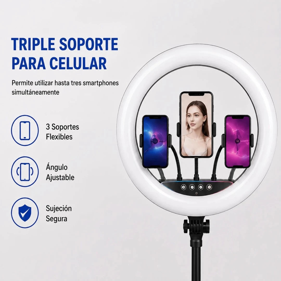 Aro De Luz RGB Profesional 45CM Con Trípode Y 3 Soportes Baihuo City MY-7183