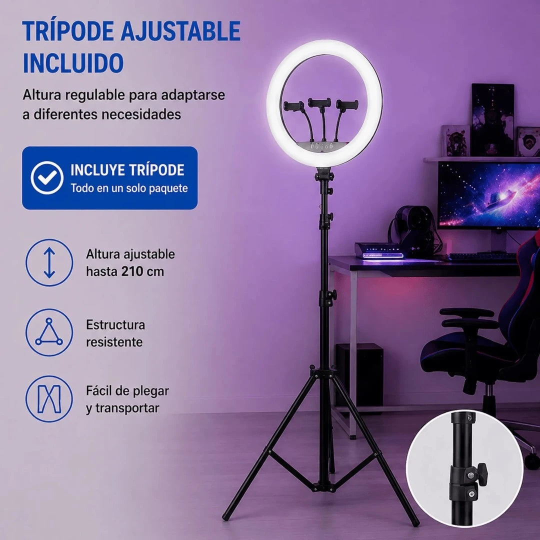Aro De Luz RGB Profesional 45CM Con Trípode Y 3 Soportes Baihuo City MY-7183