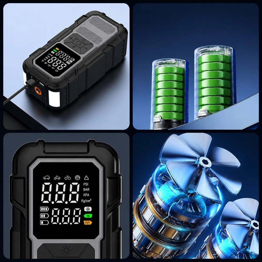 Arrancador De Batería 12V Con Compresor De Aire Y Power Bank Para Vehículos CZK-DH01C