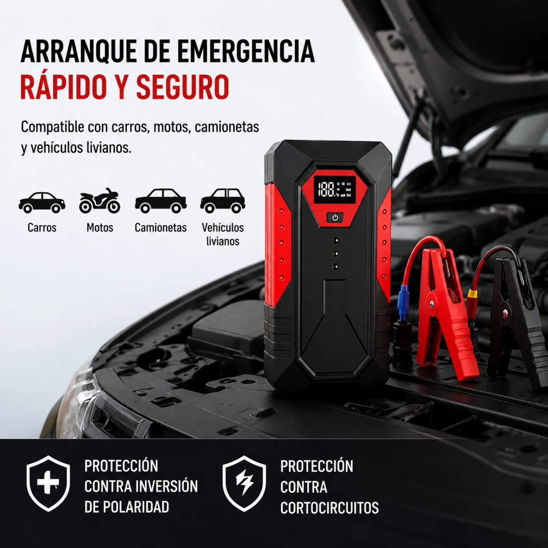 Kit Arrancador De Batería 12V Para Carro Y Moto Con Power Bank Y Linterna LED M33