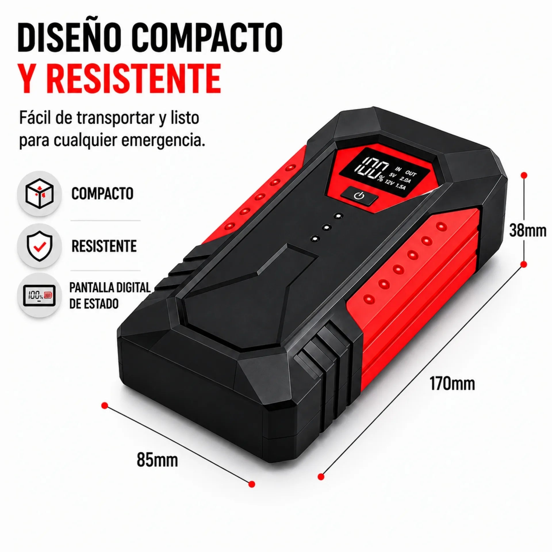 Kit Arrancador De Batería 12V Para Carro Y Moto Con Power Bank Y Linterna LED M33