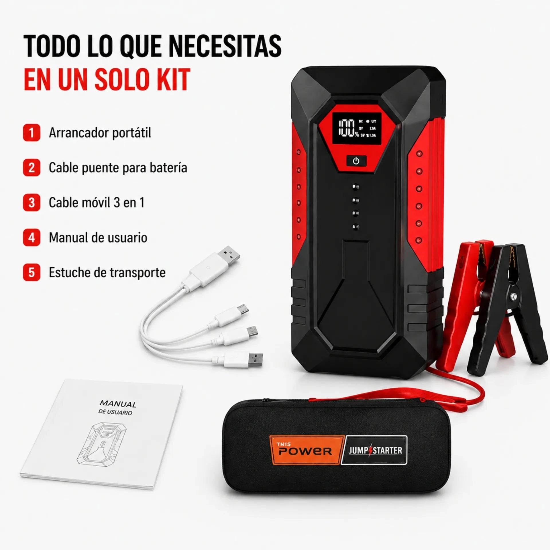 Kit Arrancador De Batería 12V Para Carro Y Moto Con Power Bank Y Linterna LED M33