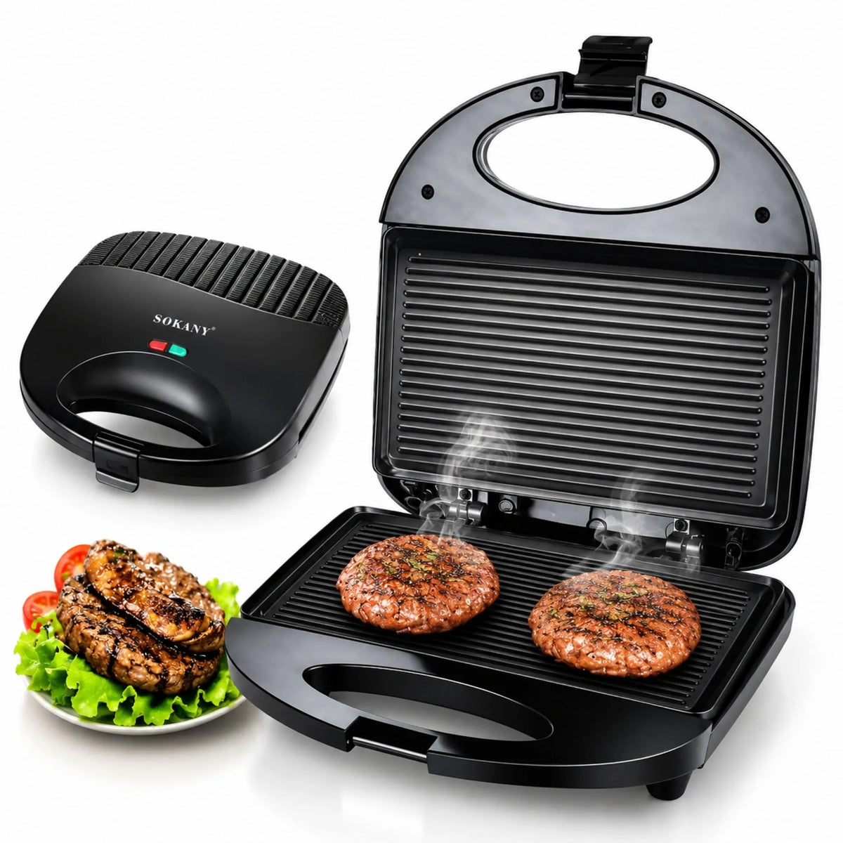Asador Grill Eléctrico 750W Con Placas Antiadherentes Y Calentamiento Rápido Sokany SK-116 B2B