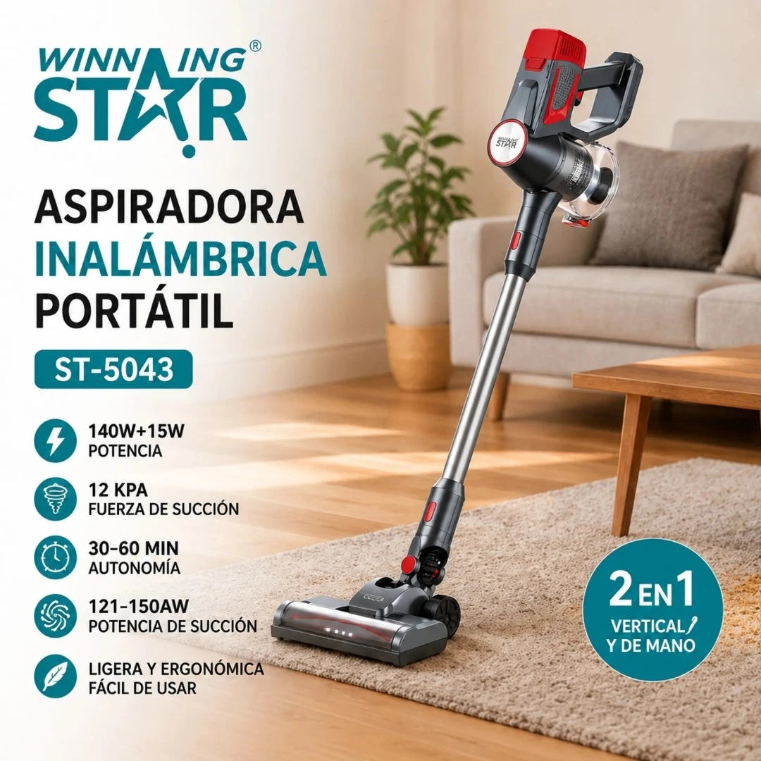 Aspiradora Inalámbrica Portátil Winning Star 140W Con 3 Boquillas ST-5043