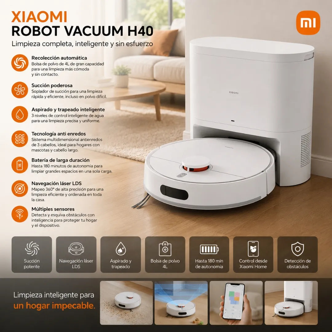 Aspiradora Robot Xiaomi Vacuum H40 Con Recolección Automática Y Navegación Láser LDS BHR07XCUS